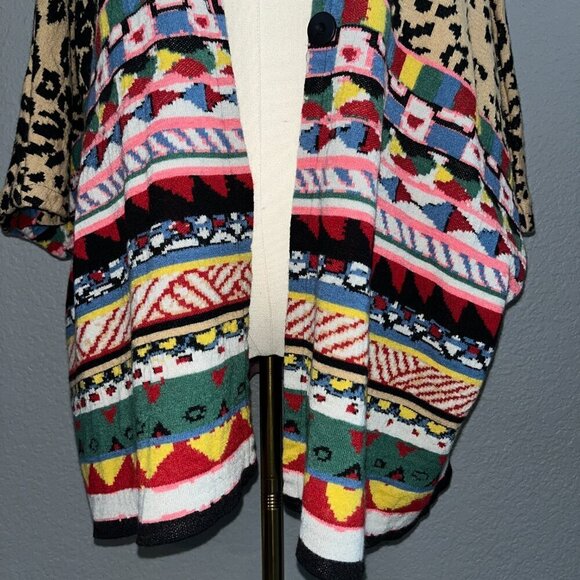 ALDO MARDINS Anthropologie Annistyn Mixed Leopard Print & Coloful Knit Kimono M - Picture 3 of 13